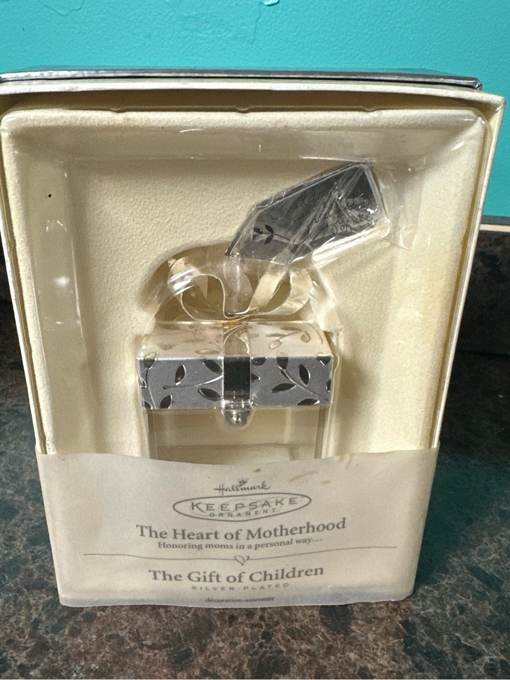 Hallmark Silver Gift Box Ornament Bottle